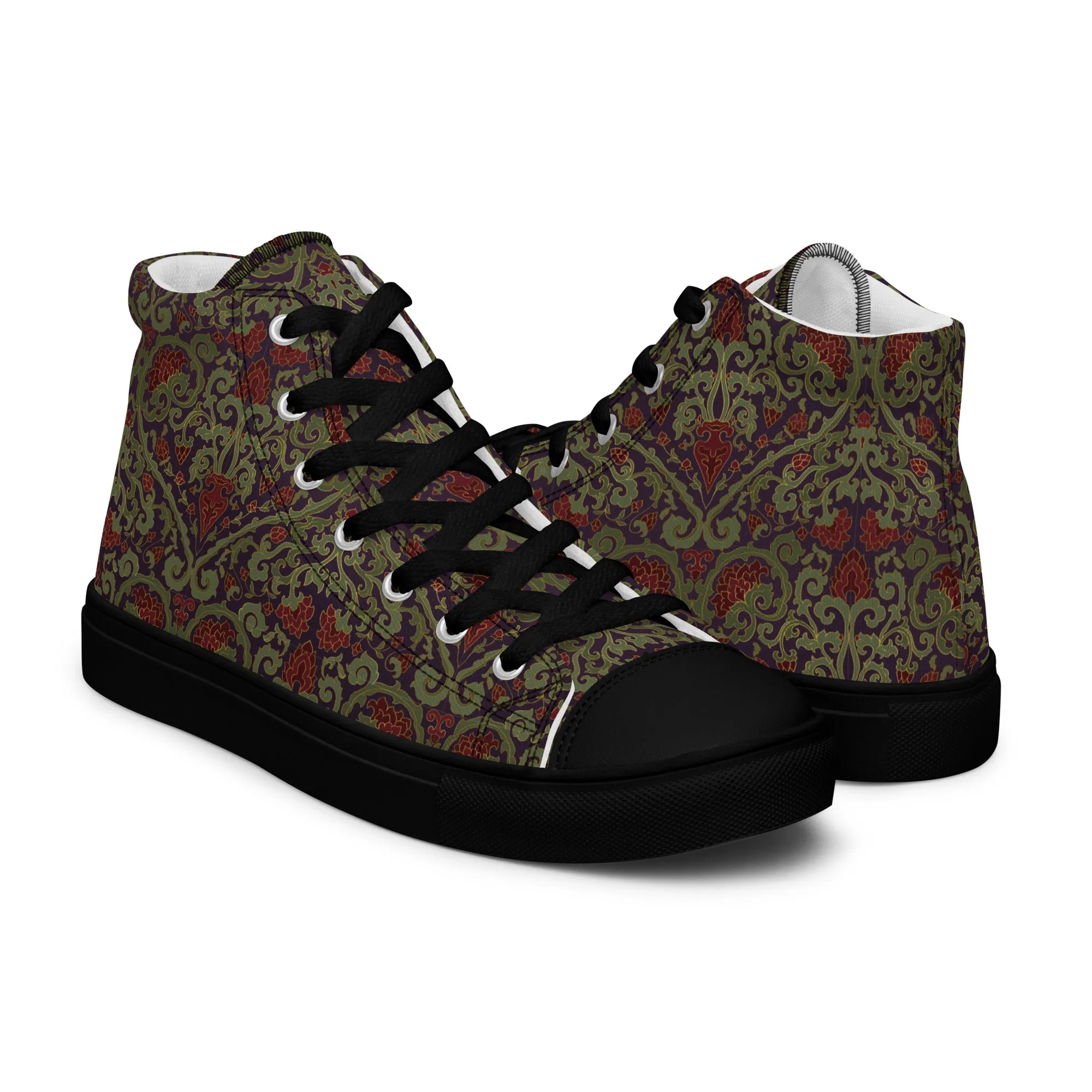 Stylish Unisex High-Top Canvas Sneakers in Dark Ornament Design