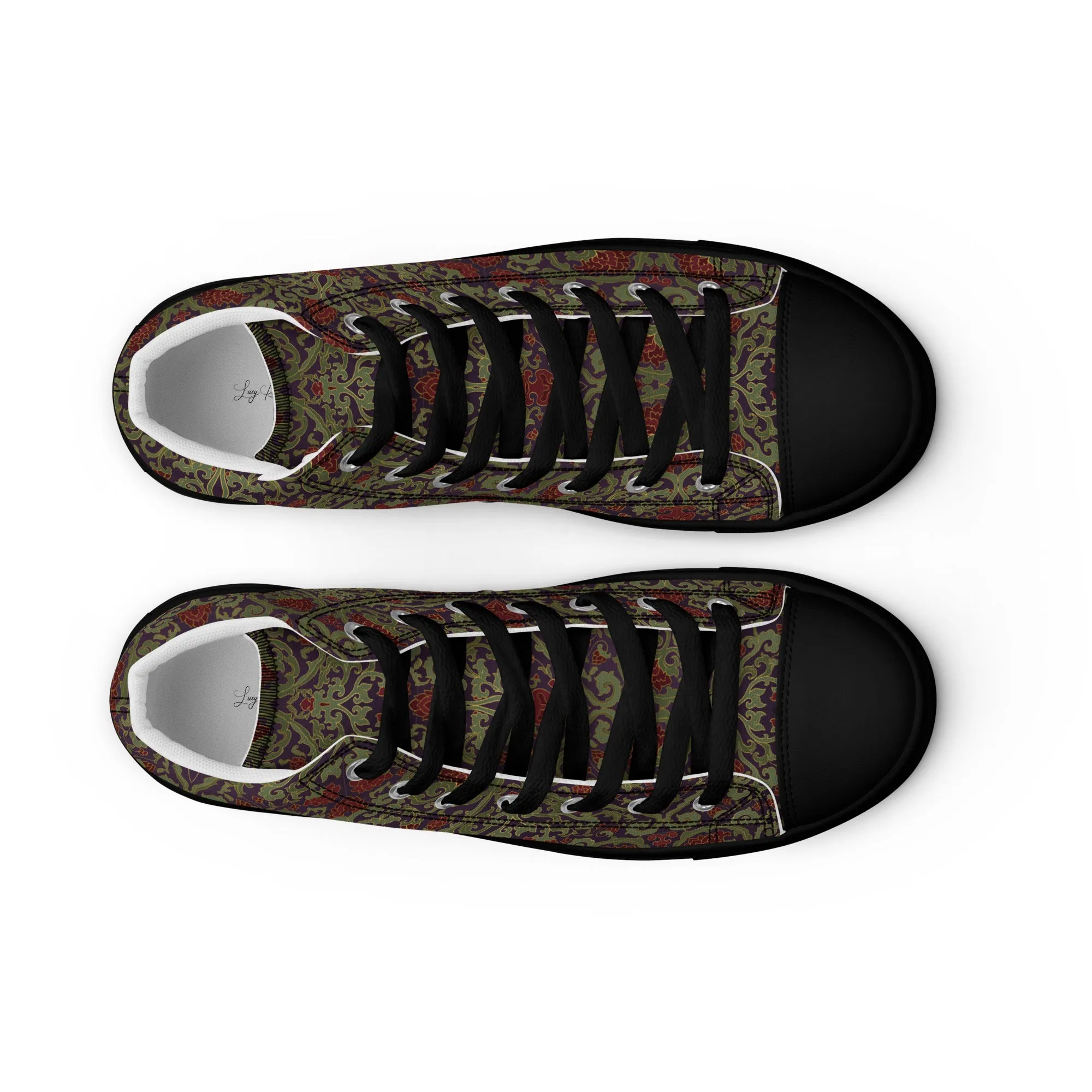 Stylish Unisex High-Top Canvas Sneakers in Dark Ornament Design