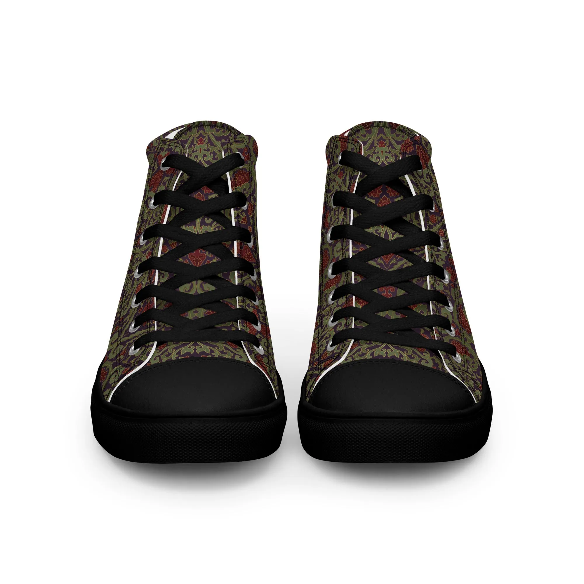 Stylish Unisex High-Top Canvas Sneakers in Dark Ornament Design