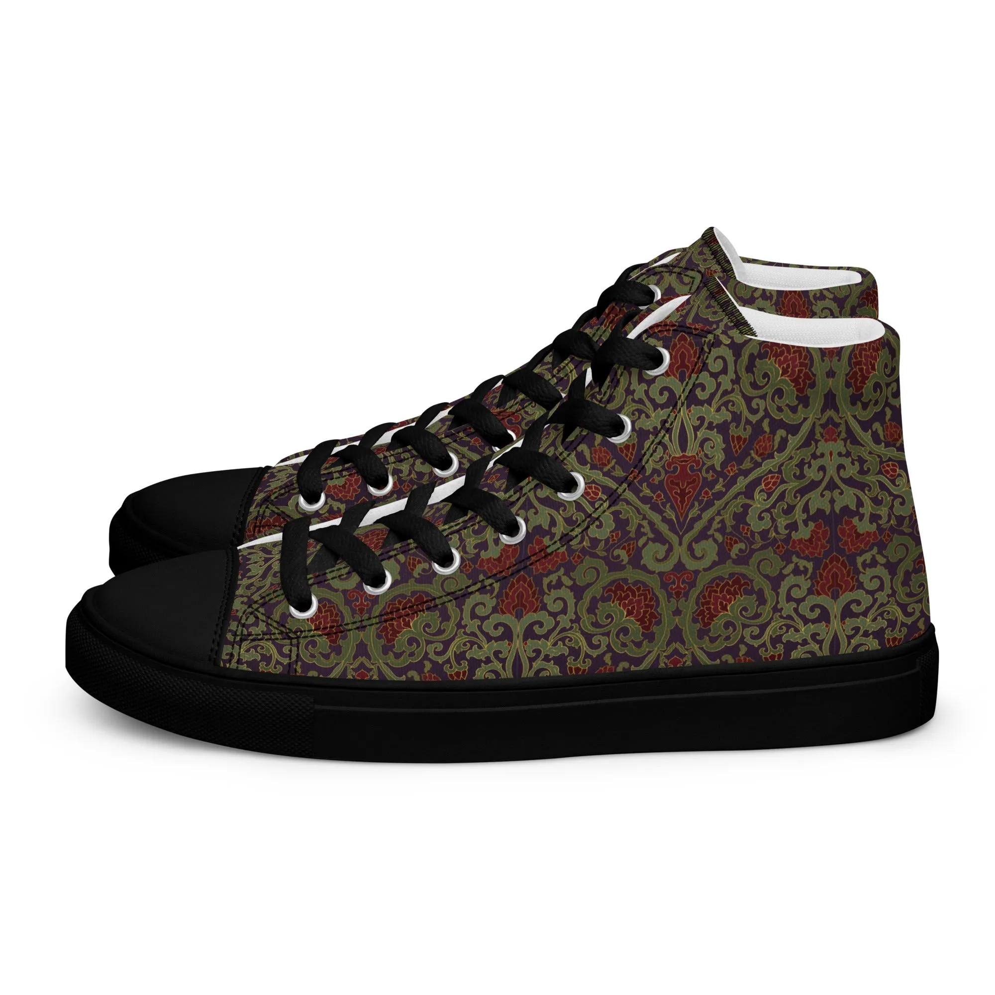 Stylish Unisex High-Top Canvas Sneakers in Dark Ornament Design