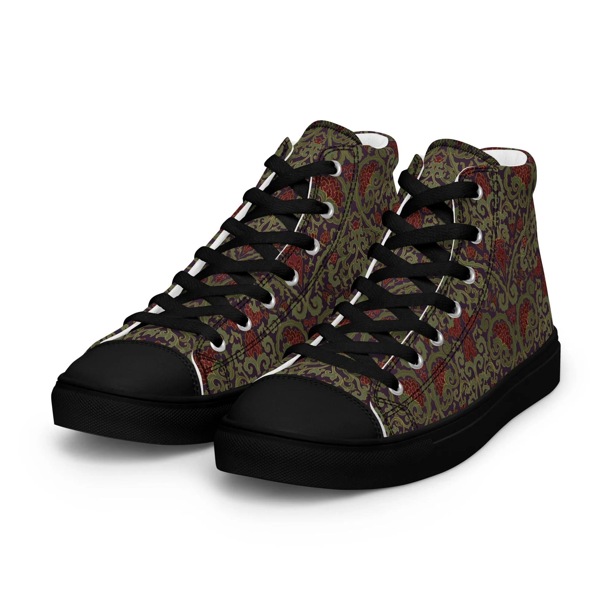 Stylish Unisex High-Top Canvas Sneakers in Dark Ornament Design