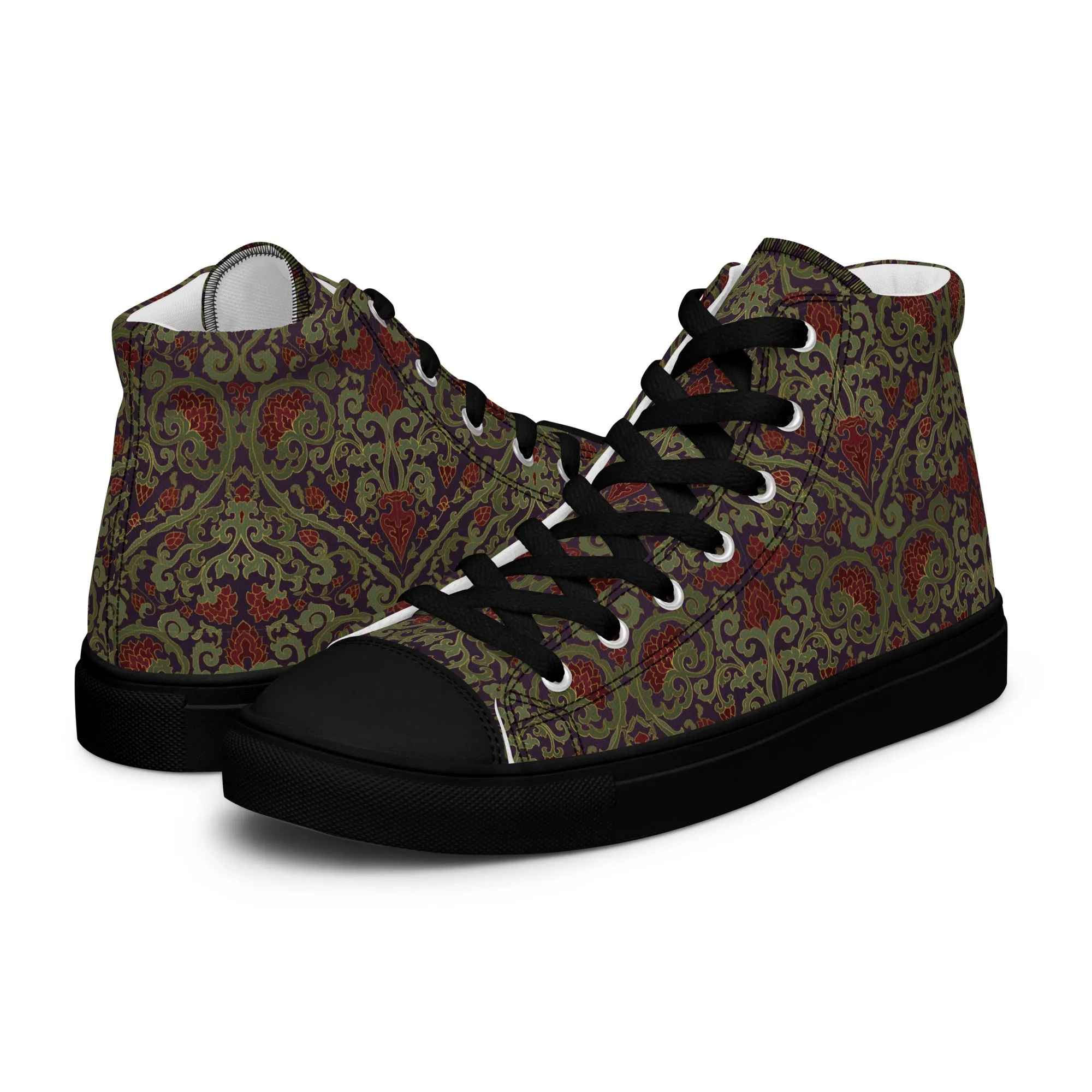 Stylish Unisex High-Top Canvas Sneakers in Dark Ornament Design