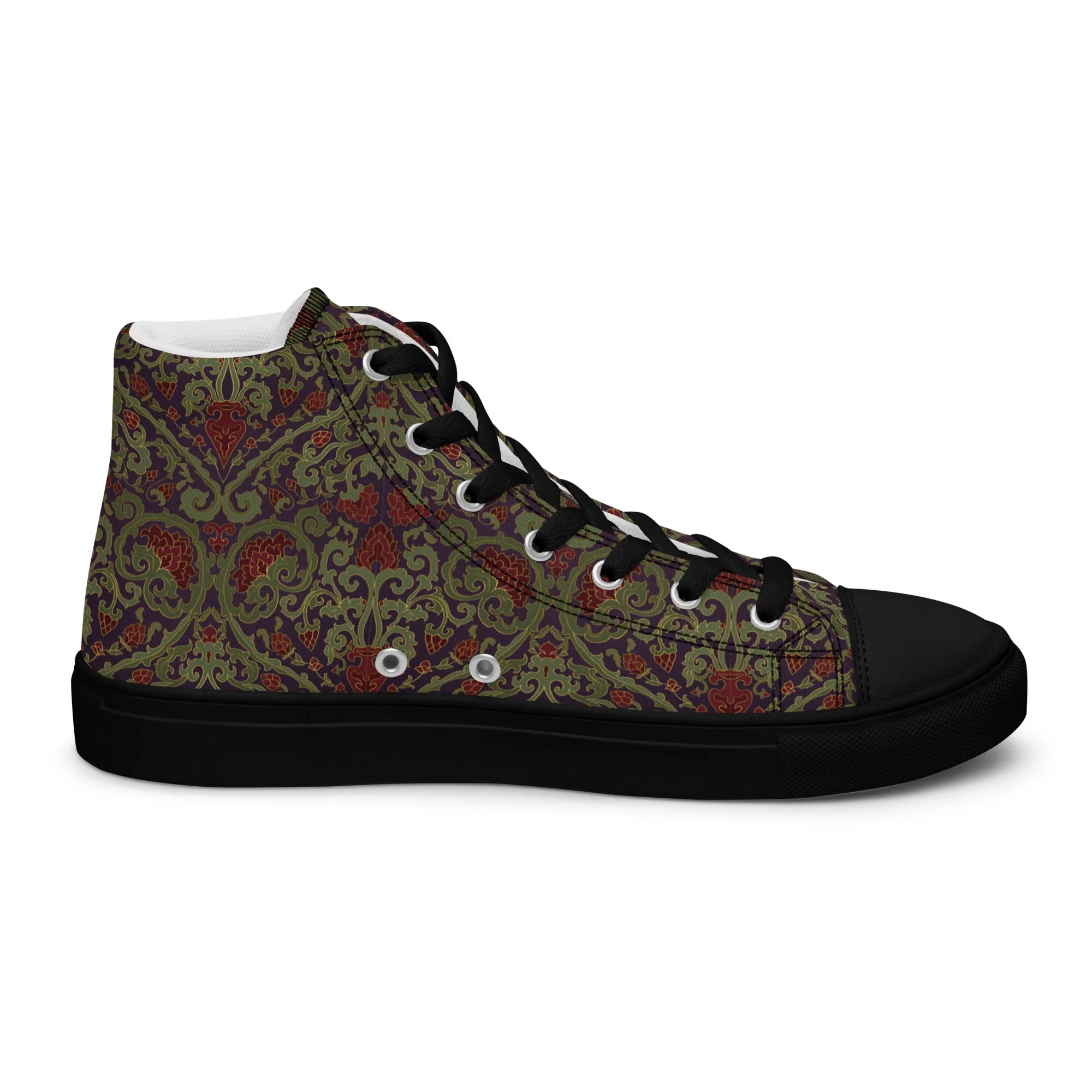 Stylish Unisex High-Top Canvas Sneakers in Dark Ornament Design