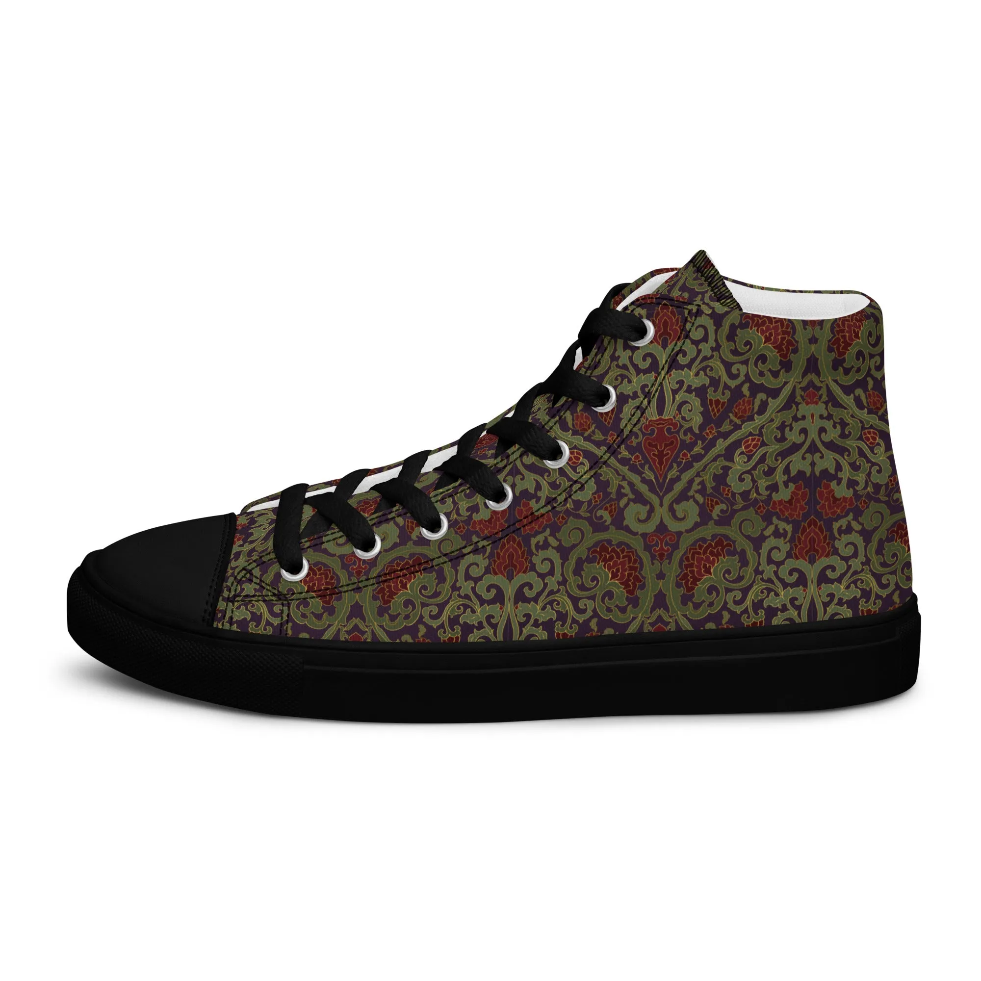 Stylish Unisex High-Top Canvas Sneakers in Dark Ornament Design