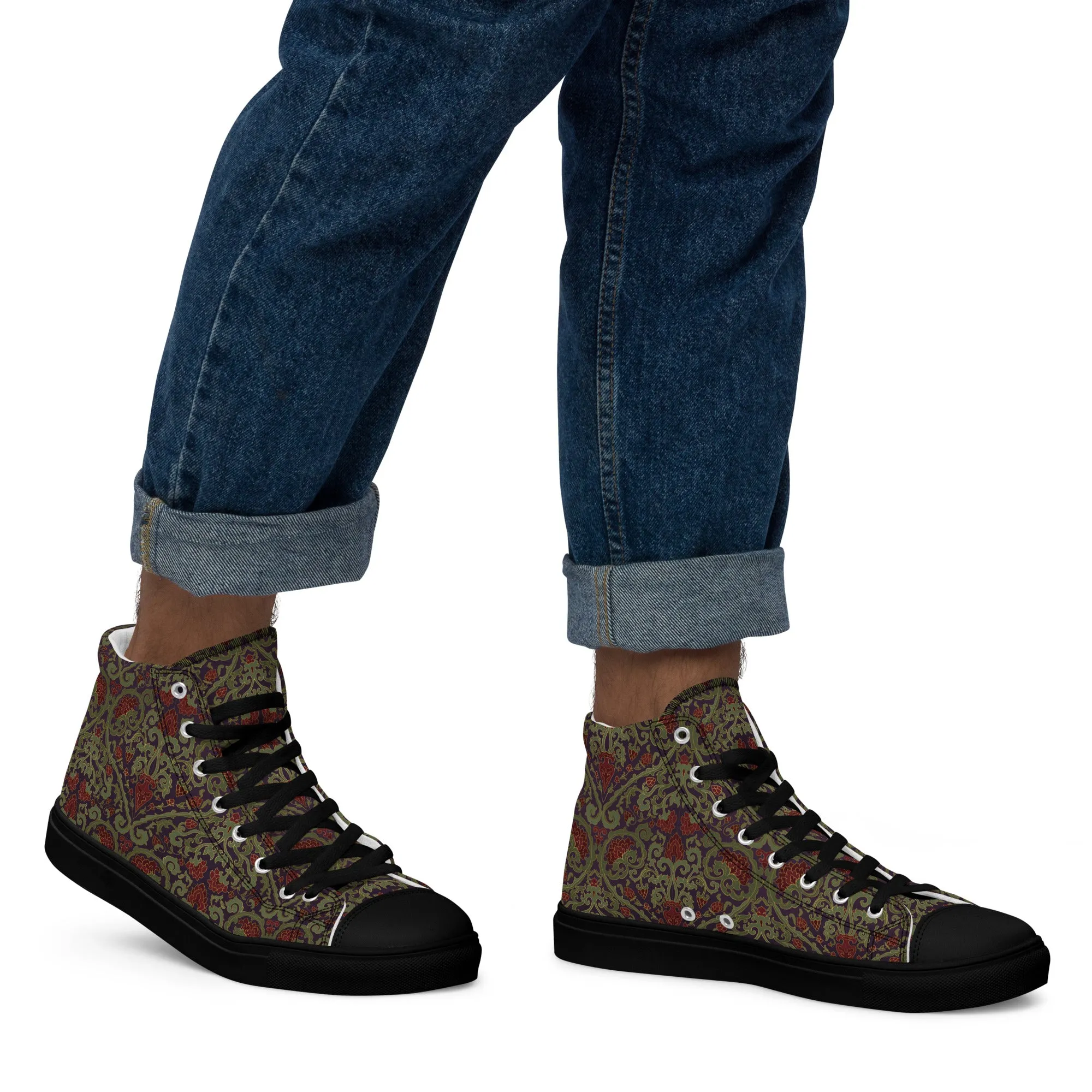 Stylish Unisex High-Top Canvas Sneakers in Dark Ornament Design