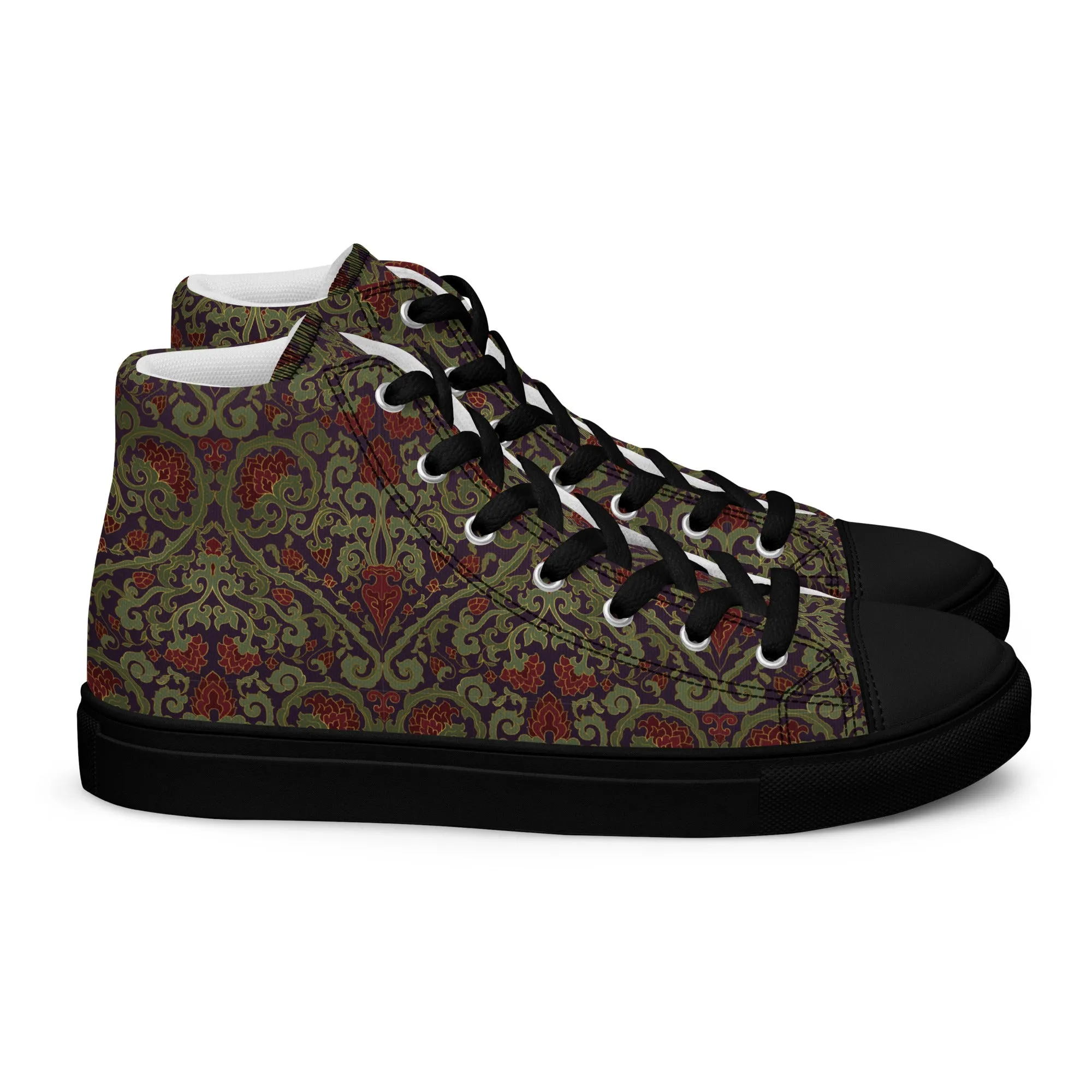 Stylish Unisex High-Top Canvas Sneakers in Dark Ornament Design