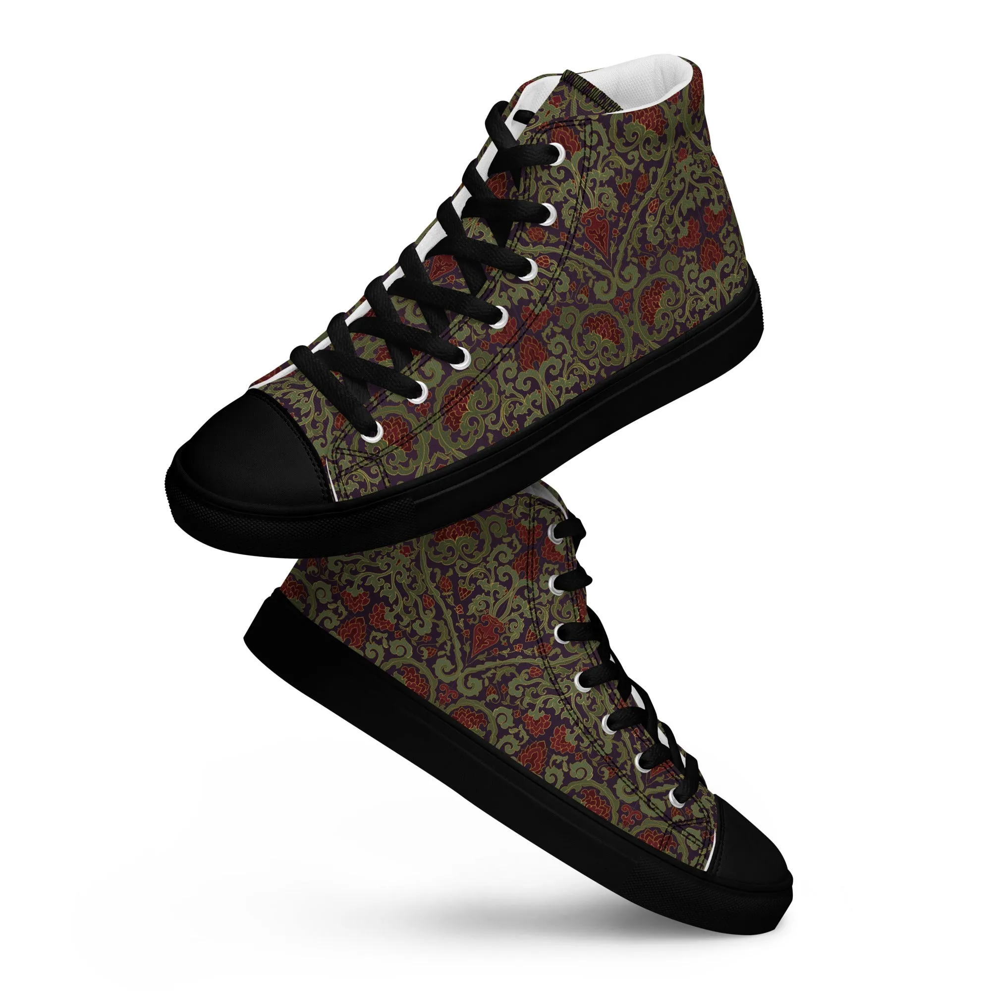 Stylish Unisex High-Top Canvas Sneakers in Dark Ornament Design