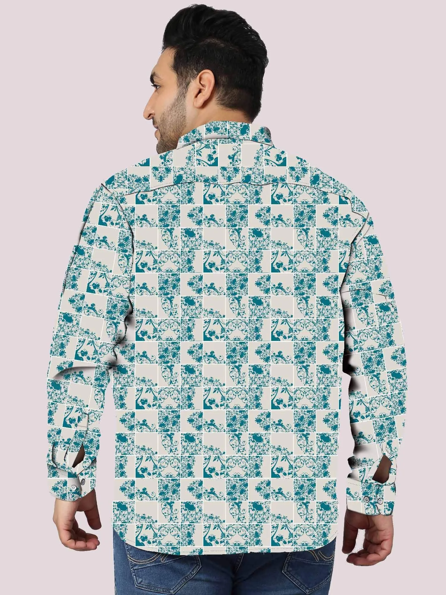 Vector Flower Green Digital Printed Full Sleeve Shirt Men's Plus Size