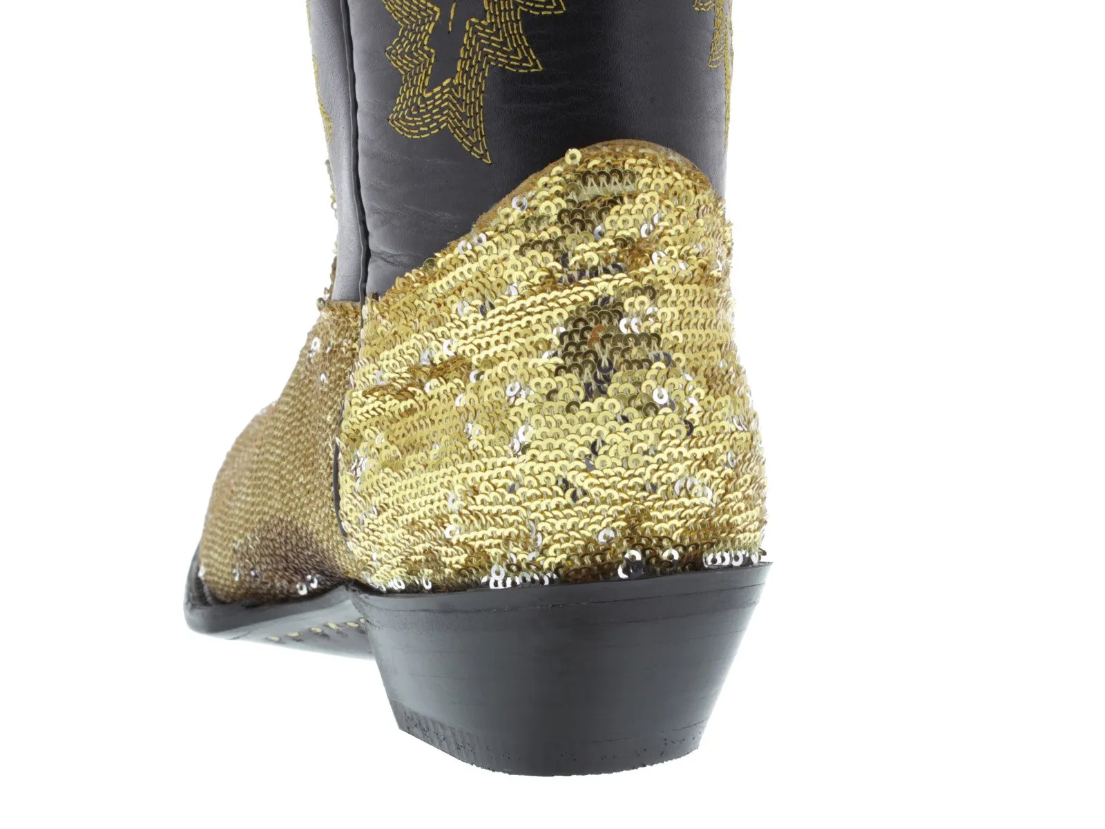 Women's Gold Sequins Western Rodeo Cowboy Boots Snip Toe