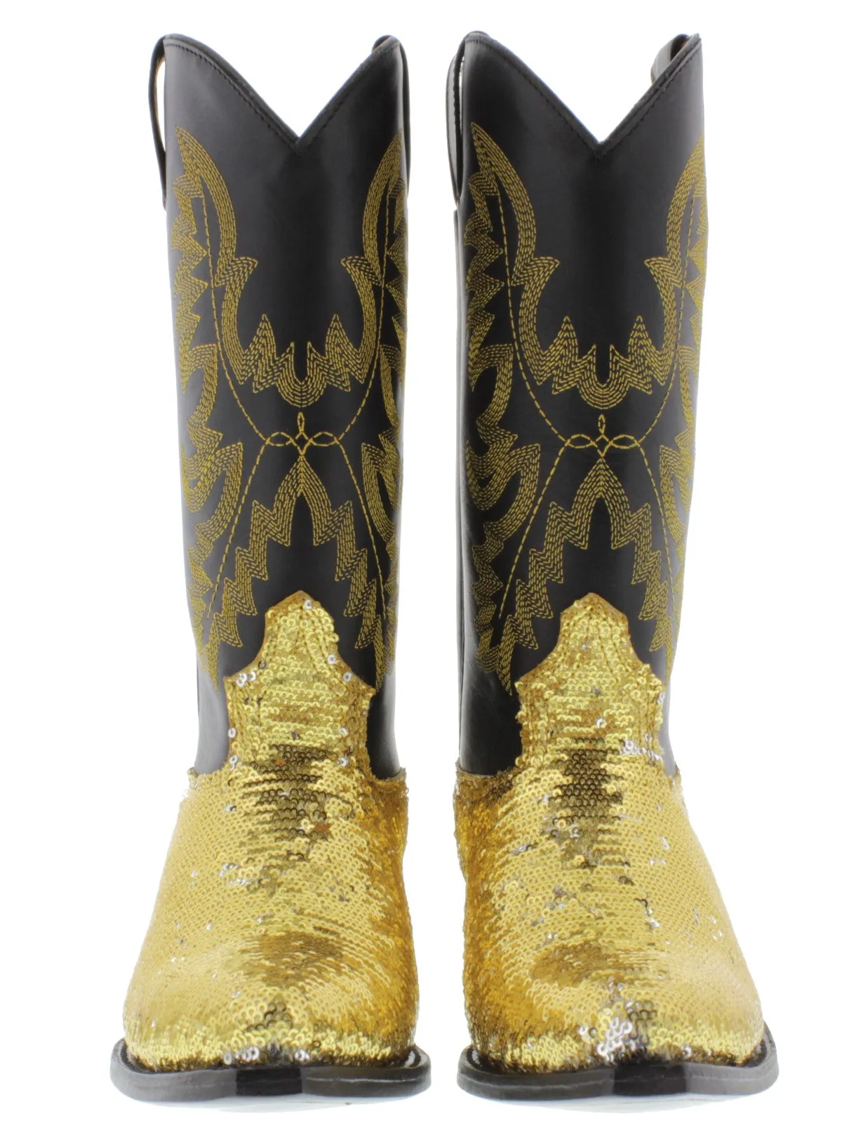 Women's Gold Sequins Western Rodeo Cowboy Boots Snip Toe