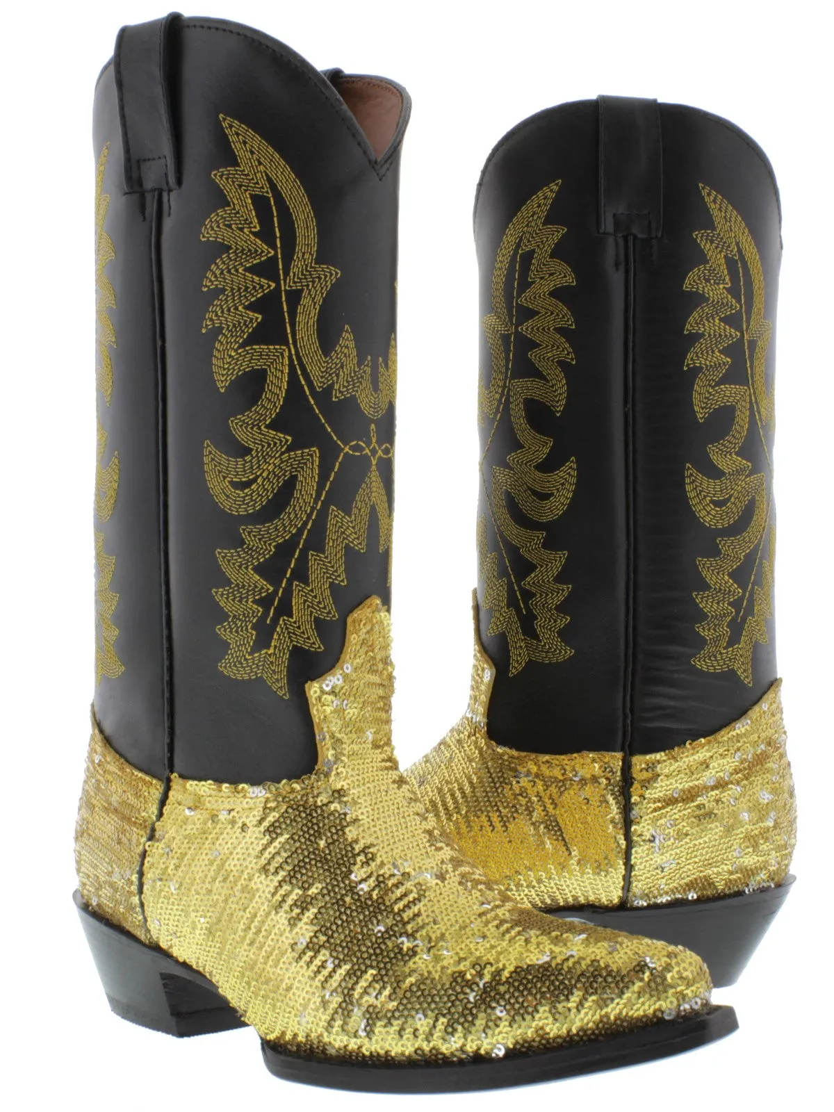 Women's Gold Sequins Western Rodeo Cowboy Boots Snip Toe